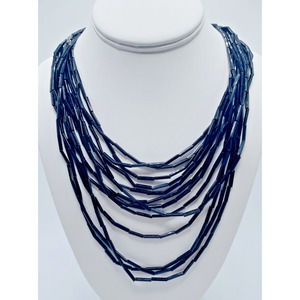 Vintage Elegant West Germany Multi Strand Black Lucite Tube Bead Necklace 18"